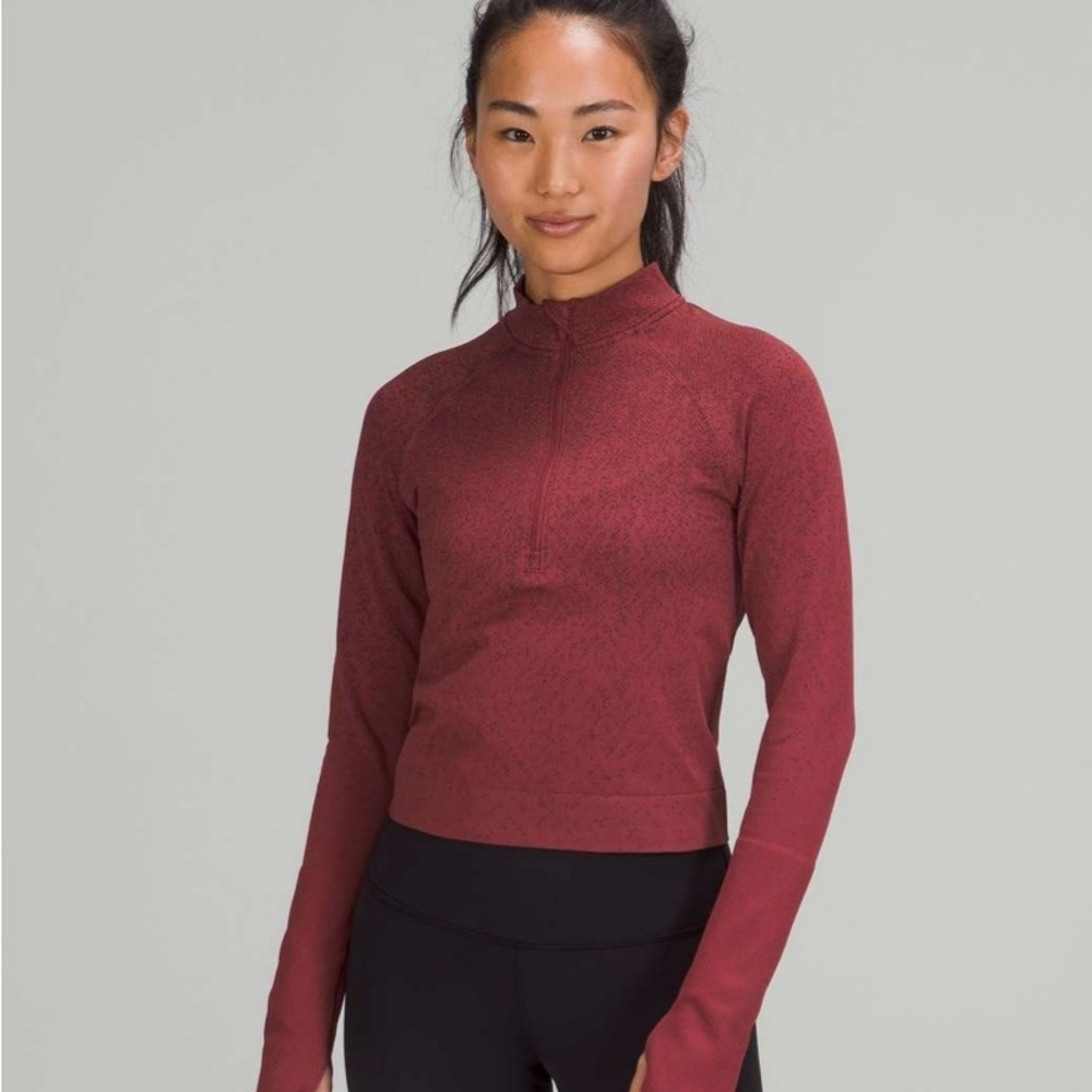 Lululemon Rest Less Cropped Half-Zip Herringbone Fade Mulled Wine / French Press